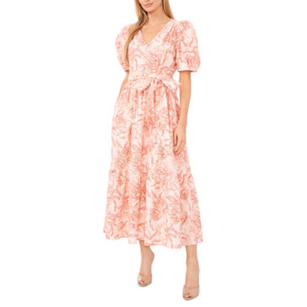 CeCe Blush Pink Floral Midi Dress